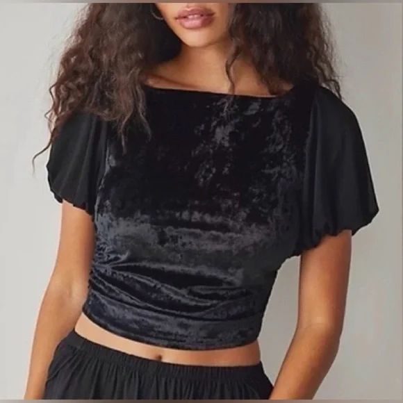 Free People Midnight Mood black velvet crop top - Picture 2 of 12